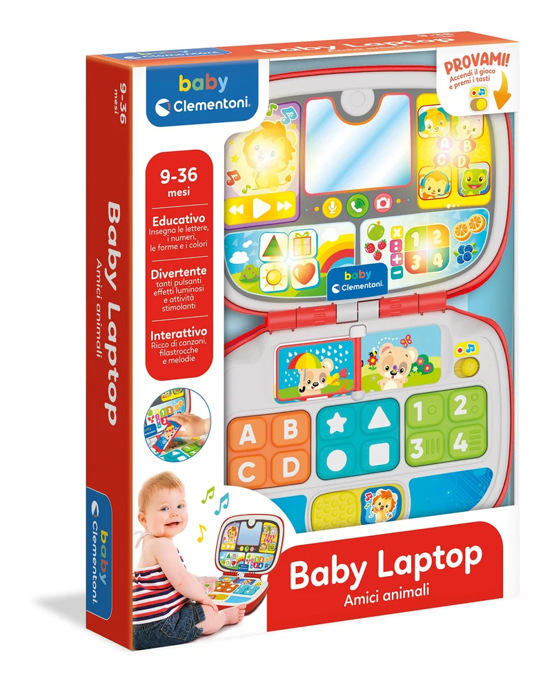 Baby Clementoni - 17677 - Laptop Amici Animali, Gioco Interattivo 9 mesi, Centro Attività e Computer Educativo per Bambini (Versione in Italiano)