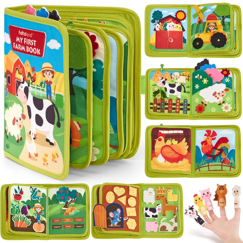 hahaland Busy Board Libro Montessori Interattivo 1 Anno - Busy Book Sensoriale Educativo Giochi Montessori 1 2 3 Anni - Pannello di Feltro attività Valigetta Montessori Regalo Bambino