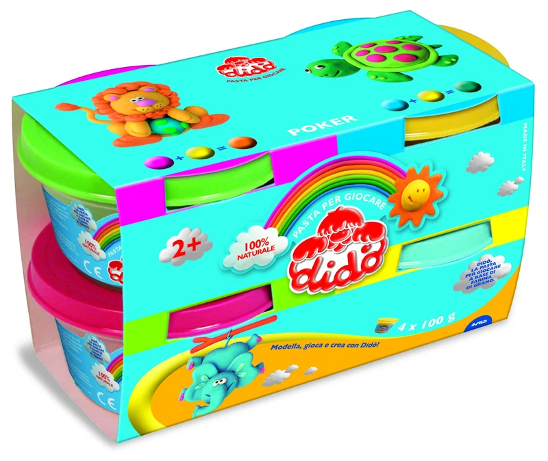 Dido' POKER barattoli di pasta per giocare 100g nei colori azzurro, giallo, verde, magenta