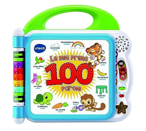 VTech Il Mio Primo Libro Illustrato - Le Mie Prime 100 Parole, Libro Bilingue per Bambini, Libro Sensoriale in Italiano e Inglese, Libro Neonato con 3 Modalità, Batterie Incluse, 18 Mesi - 4 Anni