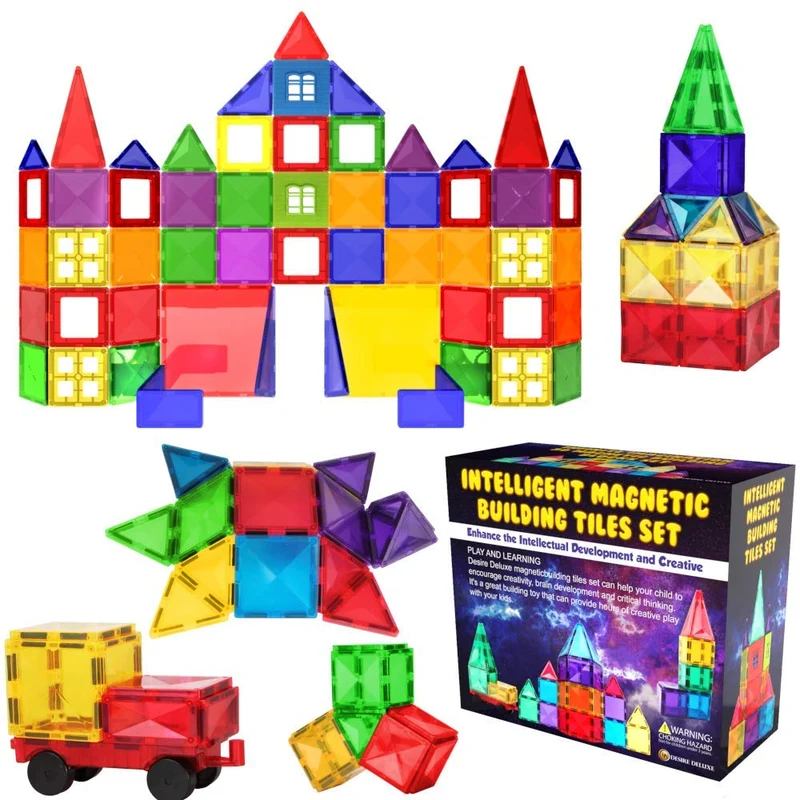 Desire Deluxe Set tessere magnetiche - Gioco Educativo per bambini e bambine - Età 3 4 5 6 7 anni - Impara con le costruzioni - 57 pz
