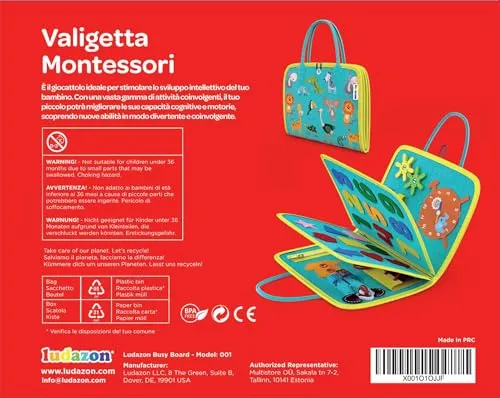 LUDAZON® Valigetta Montessori per lo Sviluppo delle Capacità Intellettive, Busy Board 1 2 3 4 5 Anni, Intrattiene per ore a Casa, al Ristorante, e in Viaggio. GUARDA IL VIDEO