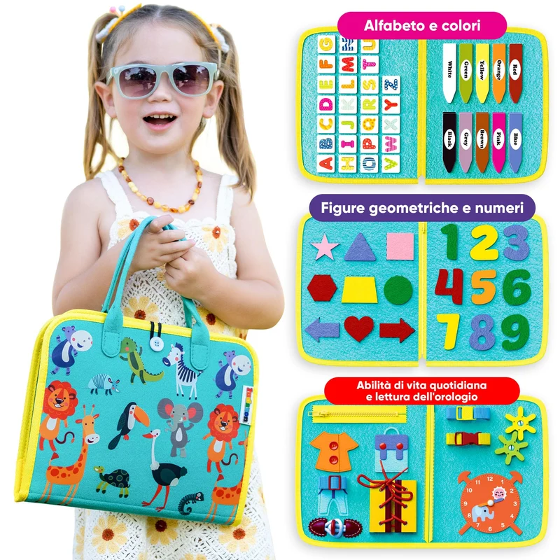 LUDAZON® Valigetta Montessori per lo Sviluppo delle Capacità Intellettive, Busy Board 1 2 3 4 5 Anni, Intrattiene per ore a Casa, al Ristorante, e in Viaggio. GUARDA IL VIDEO