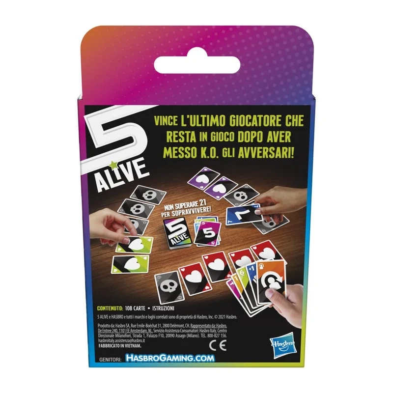 5 Alive, gioco di carte Hasbro Gaming dal ritmo incalzante per bambini e famiglie, giochi per tutta la famiglia, giochi di carte veloci da 2 a 6 giocatori