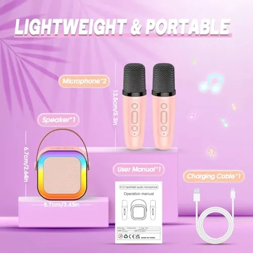 Dislocati Microfono Karaoke per Bambini, Regalo Bambina 4-12 Anni Microfono Bambini Giochi Bambina 4-12 Anni Karaoke con Microfono Bluetooth Regalo Ragazza Giocattoli Bambina 4-12 Anni