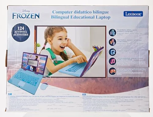 Lexibook Disney Frozen 2 Computer Portatile Educativo Bilingue Italiano/Inglese 124 attività Matematica Logica Musica Orologio JC598FZi5 3+anni