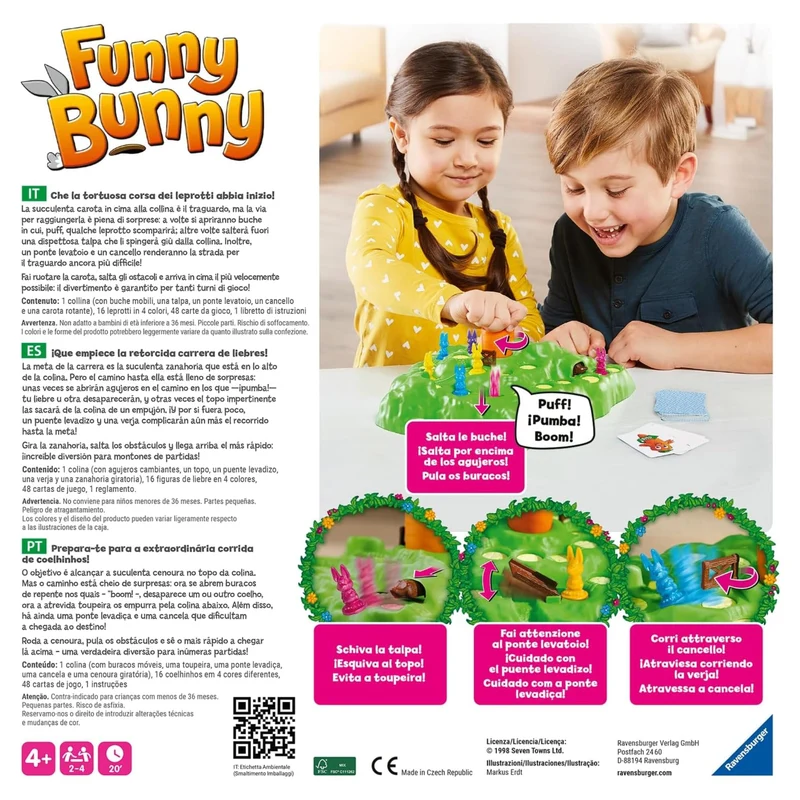 Ravensburger - Funny Bunny, Gioco da Tavolo, 2-4 Giocatori, Idea Regalo per Bambini e Bambine 4+ Anni, Edizione in Italiano