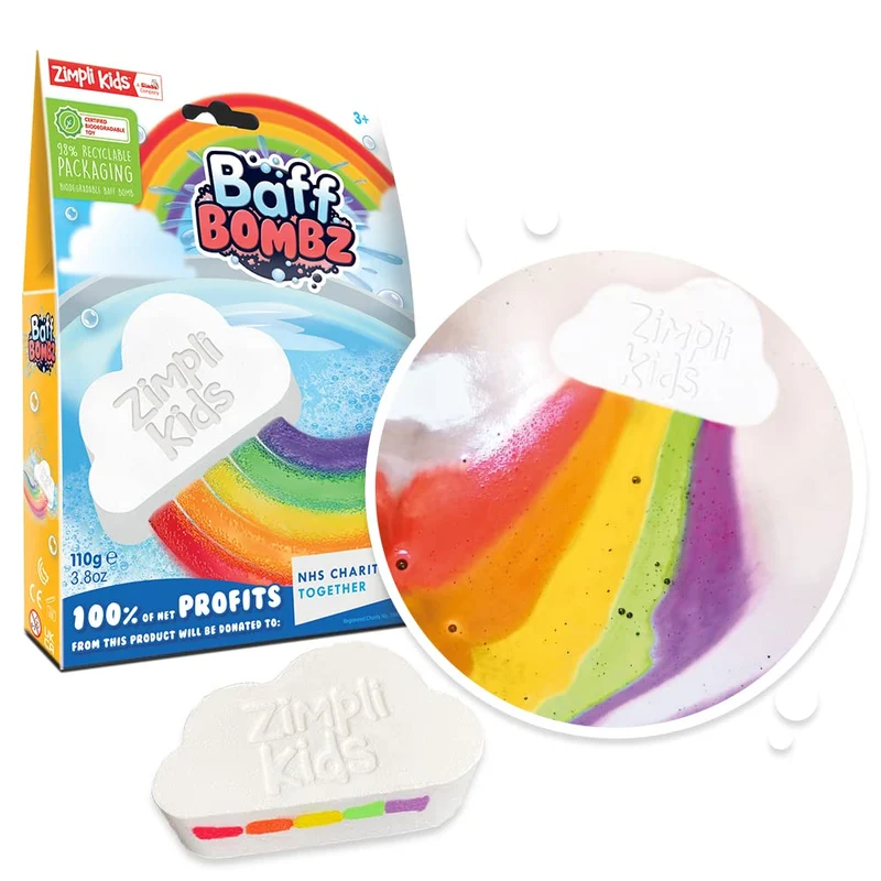 Zimpli Kids- Bomba da Bagno Grande Nuvola Arcobaleno, Multicolore ad Effetto Speciale, Regalo in Scatola Ragazze, Colore Bombe frizzanti, Compleanno per Bambini, 6361