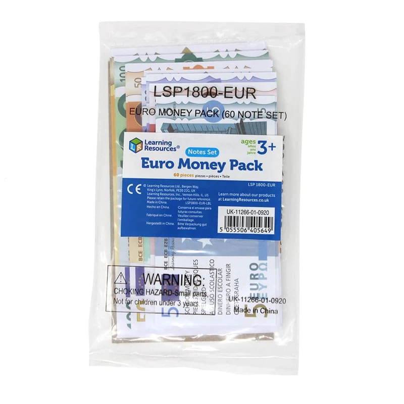 Learning Resources Euro Learning Pack Di Risorse Per L'Apprendimento, Set Di 60 Banconote