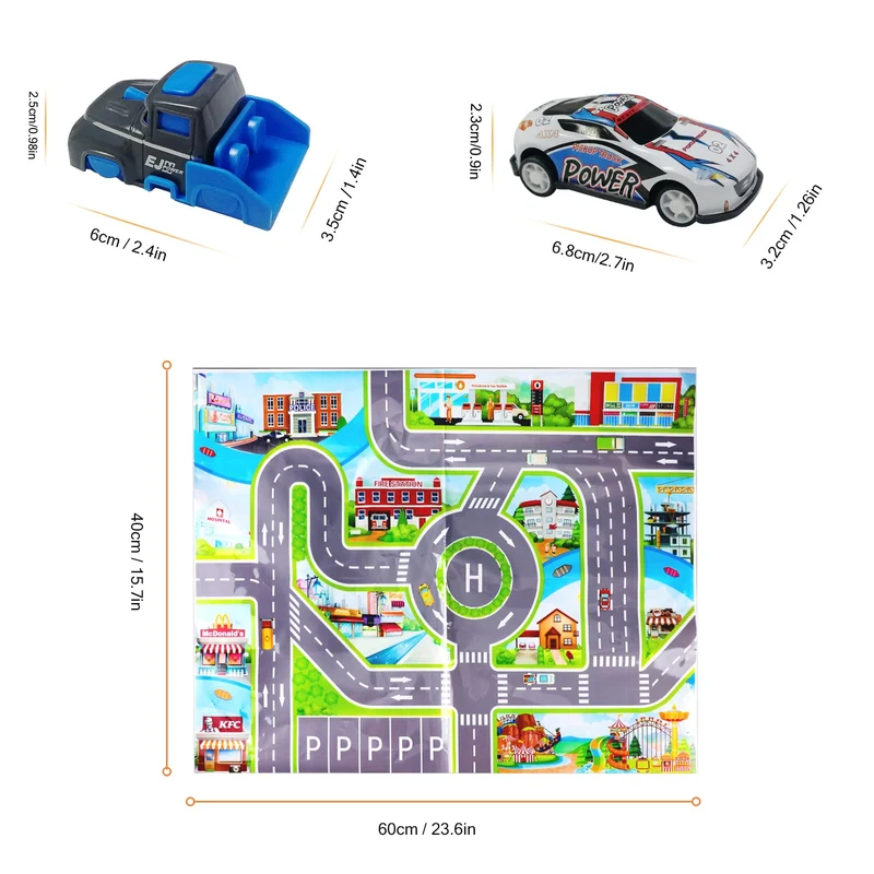 TOYABI 21 pezzi Macchinine per Bambini Set, 10 Macchinine Metallo con Lanciatore/Blocco Stradale/Tappeto da Gioco per Bambini/Borsa per il Trasporto, Ragazzi e Ragazze 2, 3, 4 Anni e Più