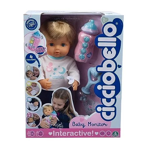 Cicciobello Baby Monitor, Bambola Interattiva con Corpo Morbido da 30 cm, Giochi Bambini 2 anni, Accessori Inclusi e Funzioni Guidate dal Monitor Biberon