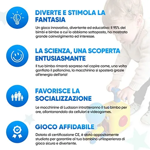 LUDAZON® Macchinine ad Aria, Questo Giocattolo divertirà da matti il tuo Bambino, Giochi Bambini 2 3 4 5 Anni per Maschio e Femmina, Regalo Educativo per Bambino e Bambina, Guarda Il Video