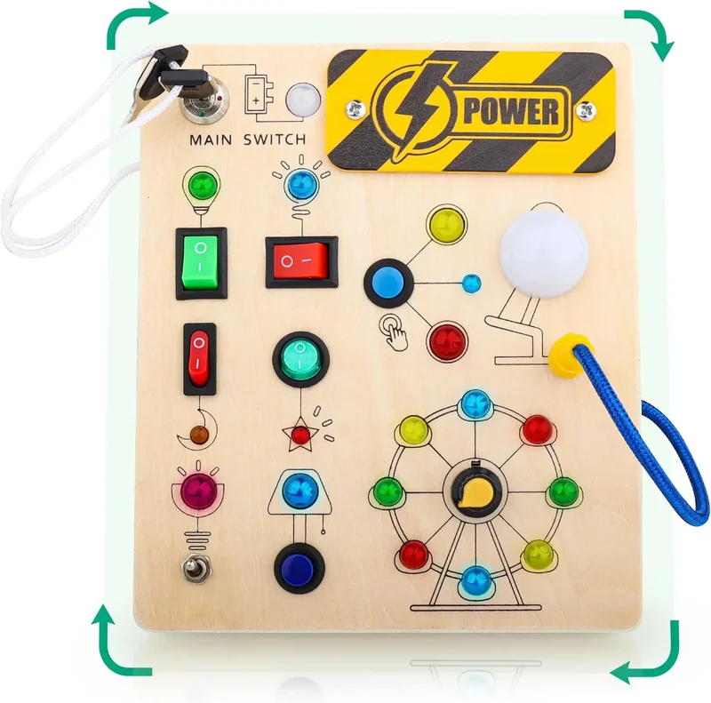 Joyreal Busy Board Montessori 2 Anno, Giochi in Legno con 19 LED, Pannello Sensoriale Bambini Montessori, Giochi Educativi Regalo Bimbo 2 3 4 Anni