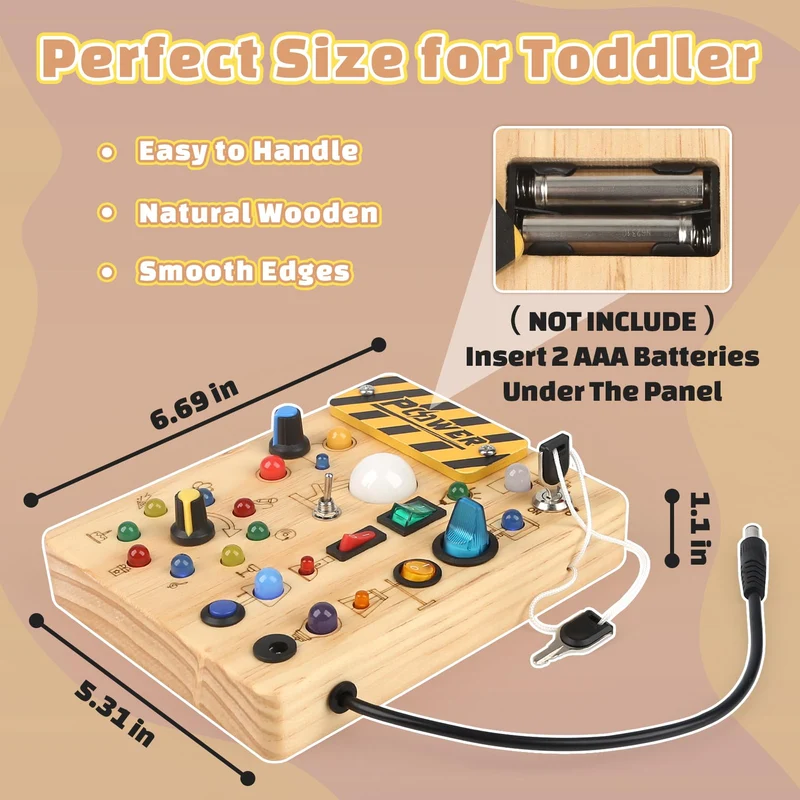 Joyreal Busy Board Montessori 2 Anno, Giochi in Legno con 19 LED, Pannello Sensoriale Bambini Montessori, Giochi Educativi Regalo Bimbo 2 3 4 Anni
