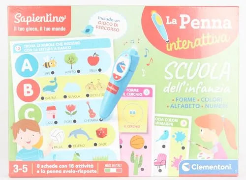 Clementoni- Sapientino-Scuola Dell'Infanzia-Forme, Colori, Alfabeto E Numeri-Quiz, Schede attività e Penna Interattiva Parlante, Gioco Educativo 3 Anni-Made in Italy, Italiano, 16748