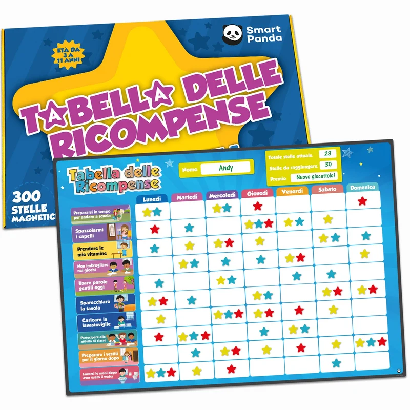 Tabella delle Ricompense per Bambini. La Tabella Magnetica Star Stimola i Bambini a Comportarsi Bene. Include 80+ Faccende Domestiche e 300 Stelle - Versione migliorata, in Italiano