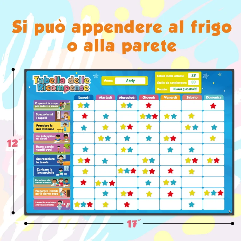 Tabella delle Ricompense per Bambini. La Tabella Magnetica Star Stimola i Bambini a Comportarsi Bene. Include 80+ Faccende Domestiche e 300 Stelle - Versione migliorata, in Italiano