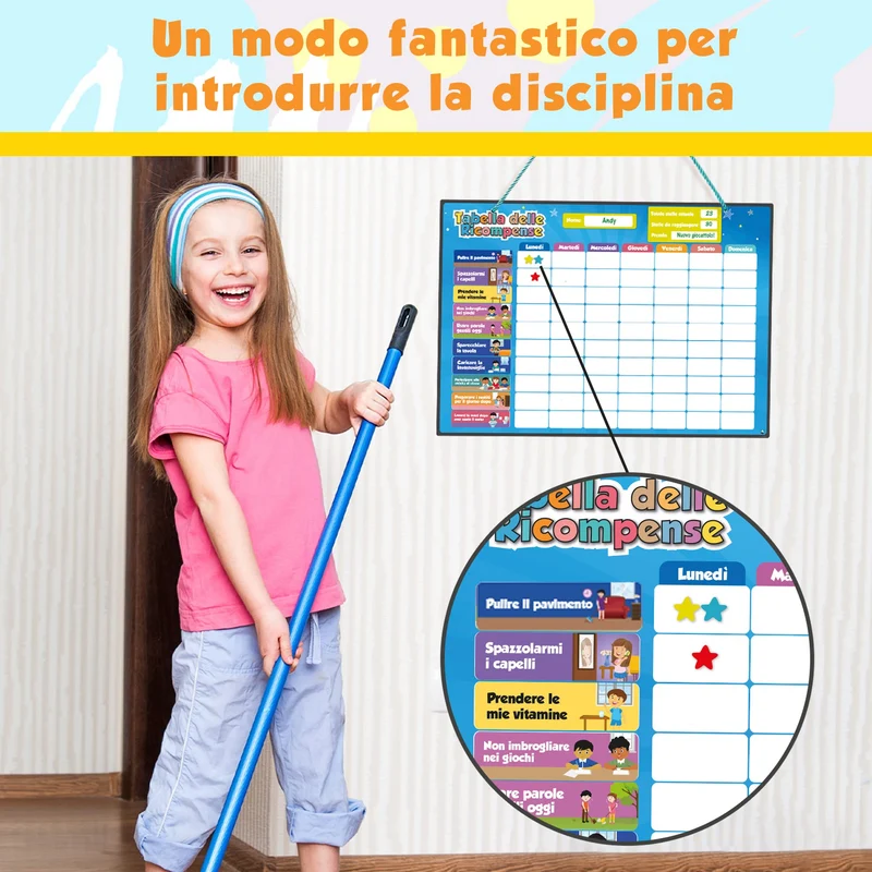 Tabella delle Ricompense per Bambini. La Tabella Magnetica Star Stimola i Bambini a Comportarsi Bene. Include 80+ Faccende Domestiche e 300 Stelle - Versione migliorata, in Italiano