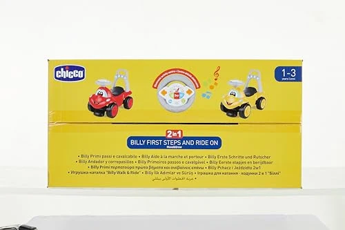 Chicco Billy Walk&Ride Eco+, Primi Passi Girello e Cavalcabile 2in1, Assemblaggio Semplice Manubrio Ergonomico, Ruote Larghe, Suoni e Luci di Guida, in Plastica Riciclata, Bambini 12-36 Mesi, Rosso