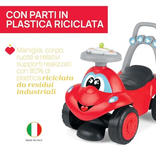 Chicco Billy Walk&Ride Eco+, Primi Passi Girello e Cavalcabile 2in1, Assemblaggio Semplice Manubrio Ergonomico, Ruote Larghe, Suoni e Luci di Guida, in Plastica Riciclata, Bambini 12-36 Mesi, Rosso