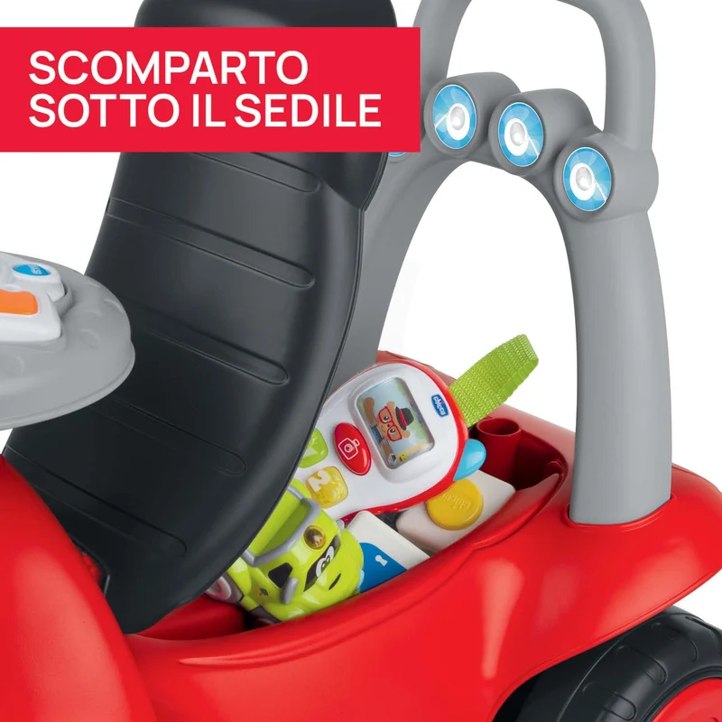 Chicco Billy Walk&Ride Eco+, Primi Passi Girello e Cavalcabile 2in1, Assemblaggio Semplice Manubrio Ergonomico, Ruote Larghe, Suoni e Luci di Guida, in Plastica Riciclata, Bambini 12-36 Mesi, Rosso