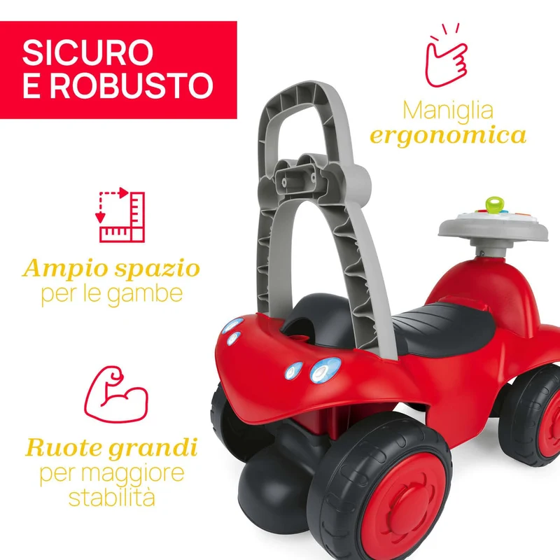 Chicco Billy Walk&Ride Eco+, Primi Passi Girello e Cavalcabile 2in1, Assemblaggio Semplice Manubrio Ergonomico, Ruote Larghe, Suoni e Luci di Guida, in Plastica Riciclata, Bambini 12-36 Mesi, Rosso