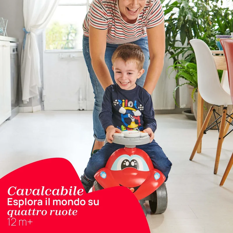Chicco Billy Walk&Ride Eco+, Primi Passi Girello e Cavalcabile 2in1, Assemblaggio Semplice Manubrio Ergonomico, Ruote Larghe, Suoni e Luci di Guida, in Plastica Riciclata, Bambini 12-36 Mesi, Rosso