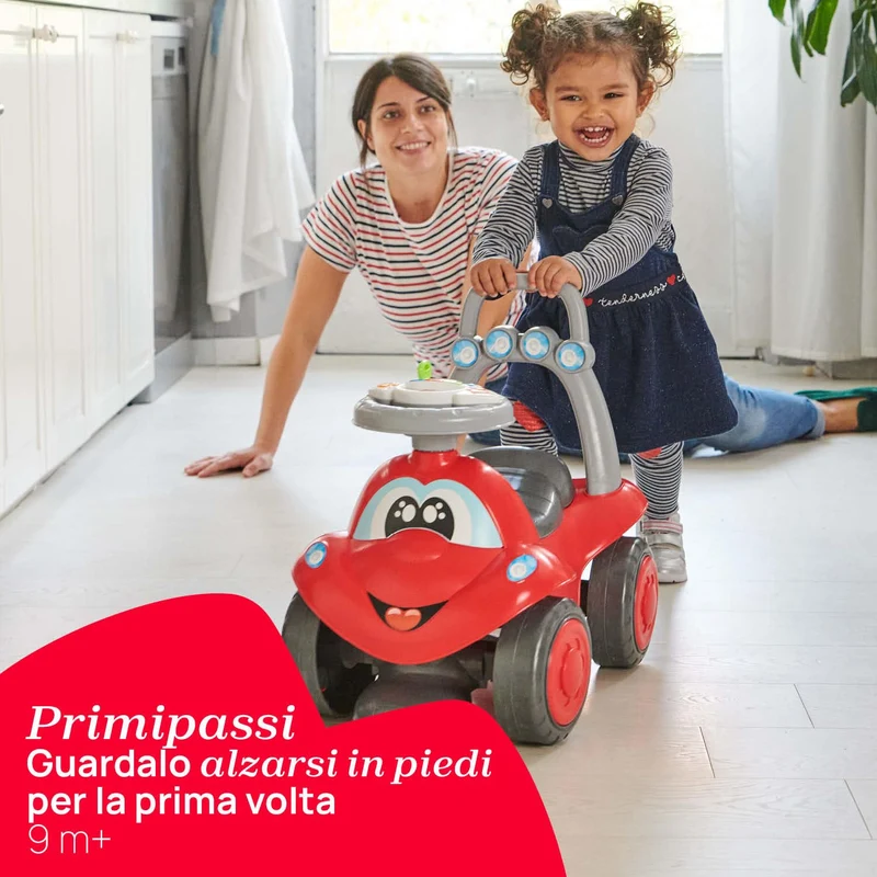 Chicco Billy Walk&Ride Eco+, Primi Passi Girello e Cavalcabile 2in1, Assemblaggio Semplice Manubrio Ergonomico, Ruote Larghe, Suoni e Luci di Guida, in Plastica Riciclata, Bambini 12-36 Mesi, Rosso