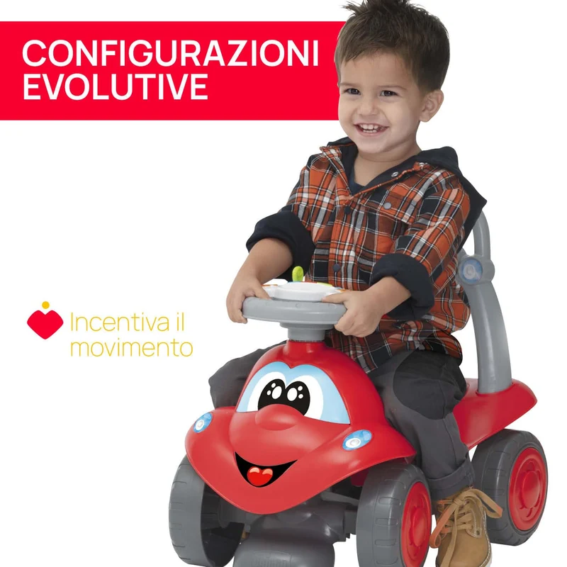 Chicco Billy Walk&Ride Eco+, Primi Passi Girello e Cavalcabile 2in1, Assemblaggio Semplice Manubrio Ergonomico, Ruote Larghe, Suoni e Luci di Guida, in Plastica Riciclata, Bambini 12-36 Mesi, Rosso