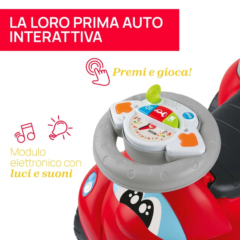 Chicco Billy Walk&Ride Eco+, Primi Passi Girello e Cavalcabile 2in1, Assemblaggio Semplice Manubrio Ergonomico, Ruote Larghe, Suoni e Luci di Guida, in Plastica Riciclata, Bambini 12-36 Mesi, Rosso