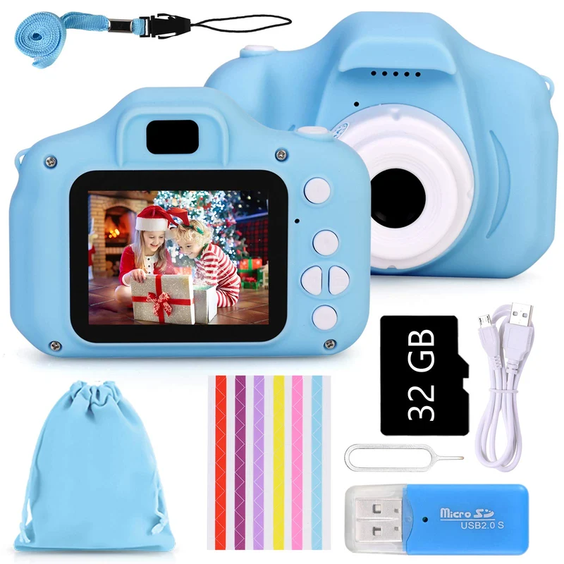 Faburo Macchina Fotografica Bambini con Scheda SD 32 GB, Fotocamera Bambini Portatile, Ricaricabile Fotocamera Digital Bambini, Videocamera Regalo di Compleanno/Natale per Bambini(Blu)