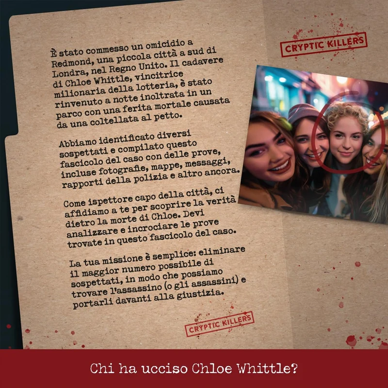 Detective gioco investigative – Caso da risolvere italiano – Un Mistero di omicidio e un Caso da risolvere – Giochi da tavolo adulti 14+ - Omicidio di una milionaria - Cryptic Killers