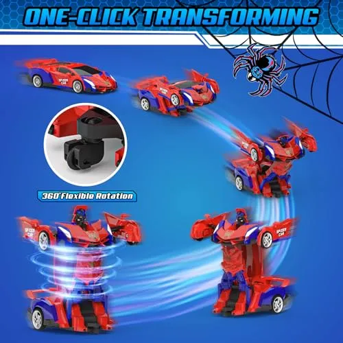 Macchina Telecomandata, 2.4GHz Trasforma Robot & RC Auto da Corsa Radiocomandata Giochi Esterno Giocattolo, Spider Cars Macchinine per Gioco Regalo Compleanno Natale Bambino Bimbi 3 4 5 6 7 8 9 Anni
