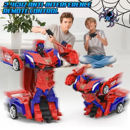 Macchina Telecomandata, 2.4GHz Trasforma Robot & RC Auto da Corsa Radiocomandata Giochi Esterno Giocattolo, Spider Cars Macchinine per Gioco Regalo Compleanno Natale Bambino Bimbi 3 4 5 6 7 8 9 Anni