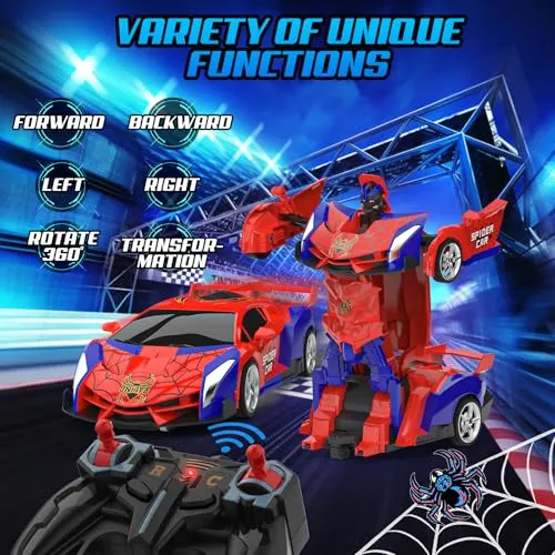 Macchina Telecomandata, 2.4GHz Trasforma Robot & RC Auto da Corsa Radiocomandata Giochi Esterno Giocattolo, Spider Cars Macchinine per Gioco Regalo Compleanno Natale Bambino Bimbi 3 4 5 6 7 8 9 Anni