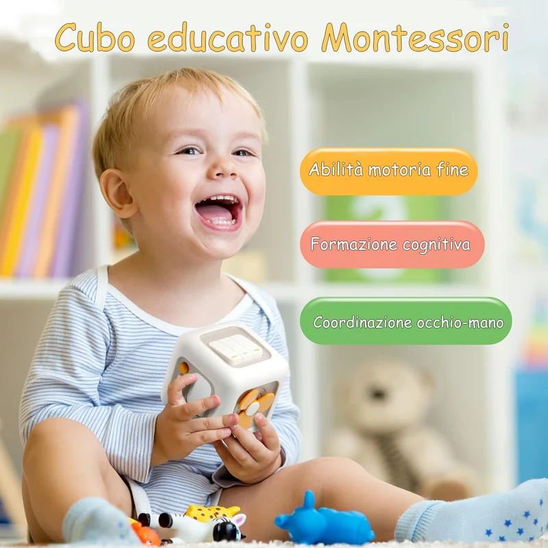 Loyzico Cubo Occupato 6 in 1, Giocattoli per Bambini per Bambine di 1 Anno, Giochi Sensoriali Montessori, Giocattoli da Viaggio per Bambini da 1 a 3 Anni, Regali per Bambini da 12 Mesi in su