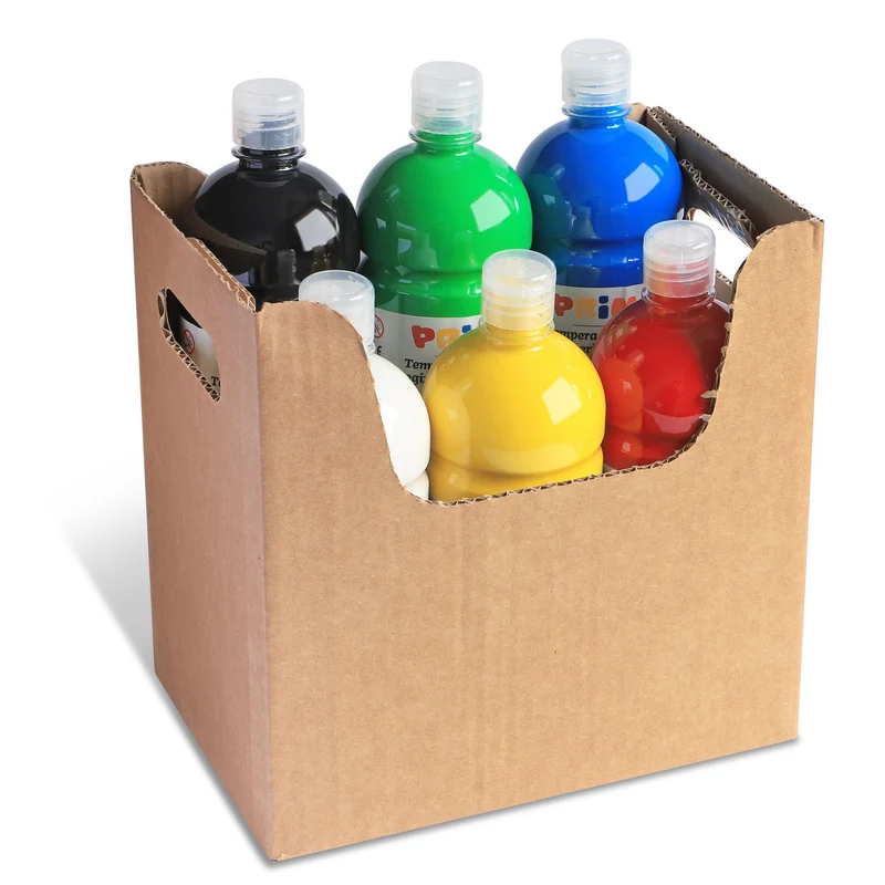 PRIMO - Tempere Lavabili per Bambini, 6 Colori per Bambini +3 Anni da 1L con Dosatore, Colori a Tempera per Dipingere Carta Stoffa Vetro, Pittura, Cartoleria, Lavoretti Creativi e Materiale Scolastico