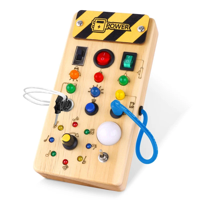 Giochi Bambini 1 anno Busy Board Montessori Gioco Bambino Regalo Bambino 1 2 3 anni Lavagna Montessori Sensoriale con Interruttore Luminoso a Led in Legno Attività Educative Giocattoli Da Viaggio