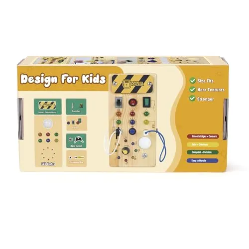 Giochi Bambini 1 anno Busy Board Montessori Gioco Bambino Regalo Bambino 1 2 3 anni Lavagna Montessori Sensoriale con Interruttore Luminoso a Led in Legno Attività Educative Giocattoli Da Viaggio