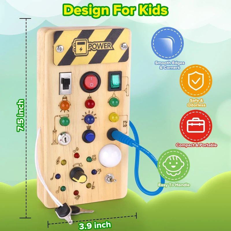 Giochi Bambini 1 anno Busy Board Montessori Gioco Bambino Regalo Bambino 1 2 3 anni Lavagna Montessori Sensoriale con Interruttore Luminoso a Led in Legno Attività Educative Giocattoli Da Viaggio