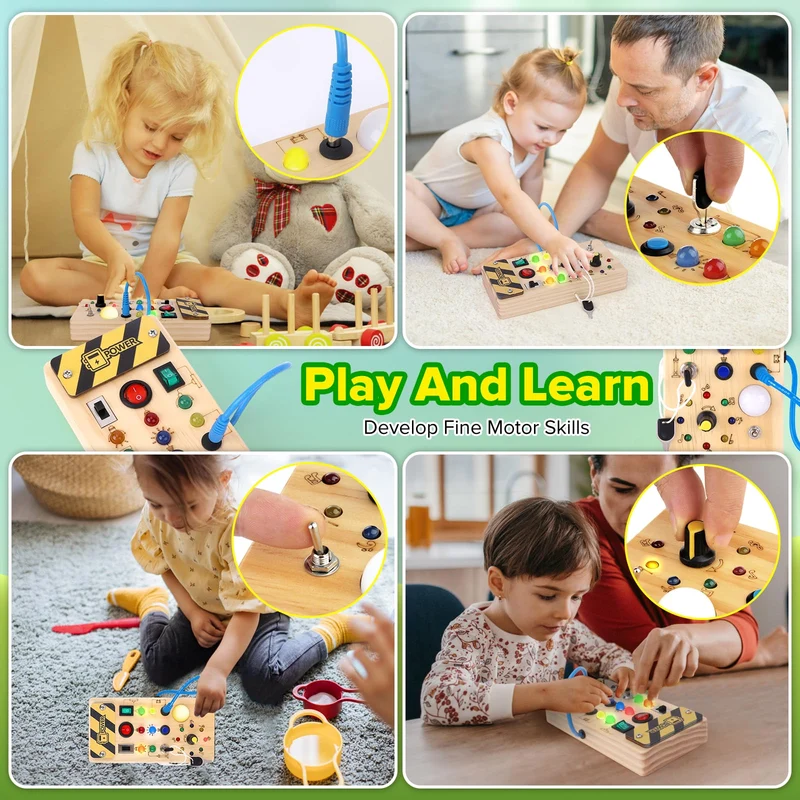 Giochi Bambini 1 anno Busy Board Montessori Gioco Bambino Regalo Bambino 1 2 3 anni Lavagna Montessori Sensoriale con Interruttore Luminoso a Led in Legno Attività Educative Giocattoli Da Viaggio
