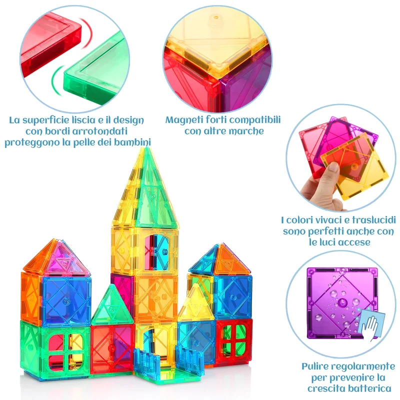 LeagoEra 50 Pezzi Costruzioni Magnetiche Giochi Bambini, Magneti per Ragazzi, Giocattoli 3 4 5 6 7 Anni