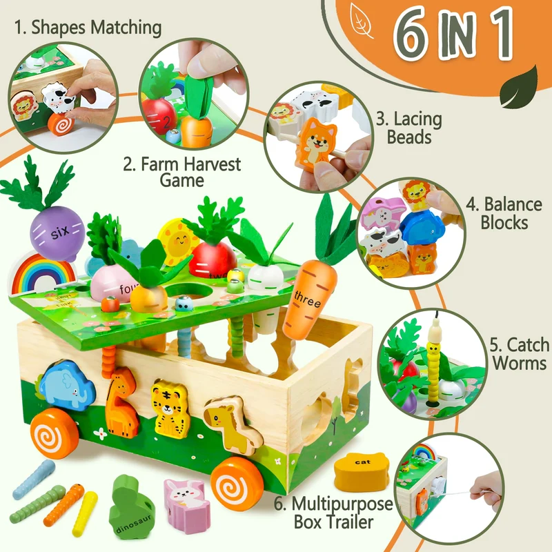 MutoToy ® Giochi Bambini 1 Anno, 6-in-1 Giochi Educativi Montessori 1 2 3 4 Anni, Giocattolo Educativo in Legno, Educativo Regalo Bambini per 1 2 3 4 Anni