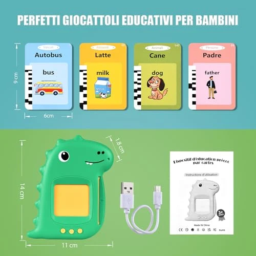 Talking Flash Cards Schede Flash Cards Parlanti Flash Cards Flash Cards Bambini Giocattoli Educativi per Bambini 3+ Anni Autismo Giochi Regali di Compleanno Giochi Montessori(Verde Italiano)