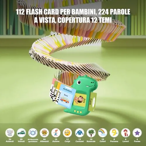Talking Flash Cards Schede Flash Cards Parlanti Flash Cards Flash Cards Bambini Giocattoli Educativi per Bambini 3+ Anni Autismo Giochi Regali di Compleanno Giochi Montessori(Verde Italiano)