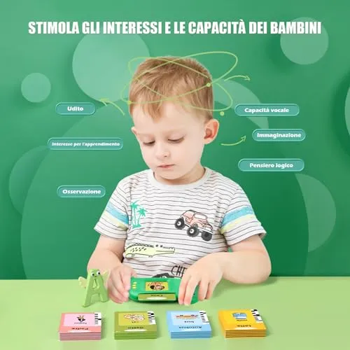 Talking Flash Cards Schede Flash Cards Parlanti Flash Cards Flash Cards Bambini Giocattoli Educativi per Bambini 3+ Anni Autismo Giochi Regali di Compleanno Giochi Montessori(Verde Italiano)