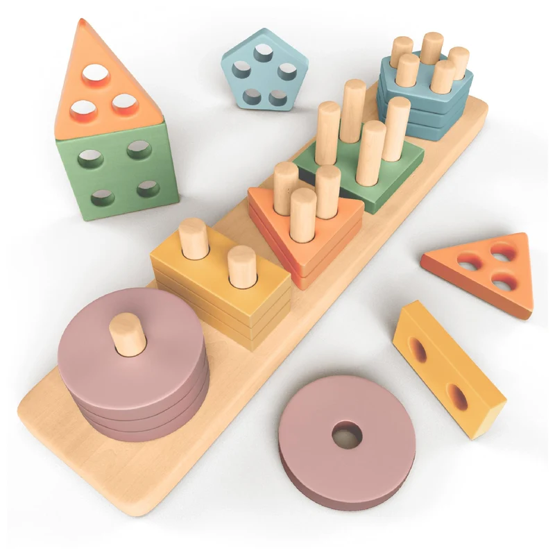 Sweety Fox Giocattoli Montessori da Impilare e Ordinare 1 2 3 Anni - Gioco di attività e Sviluppo in Legno Colori Pastello - Giochi Montessori per i Piccoli 1 Anno