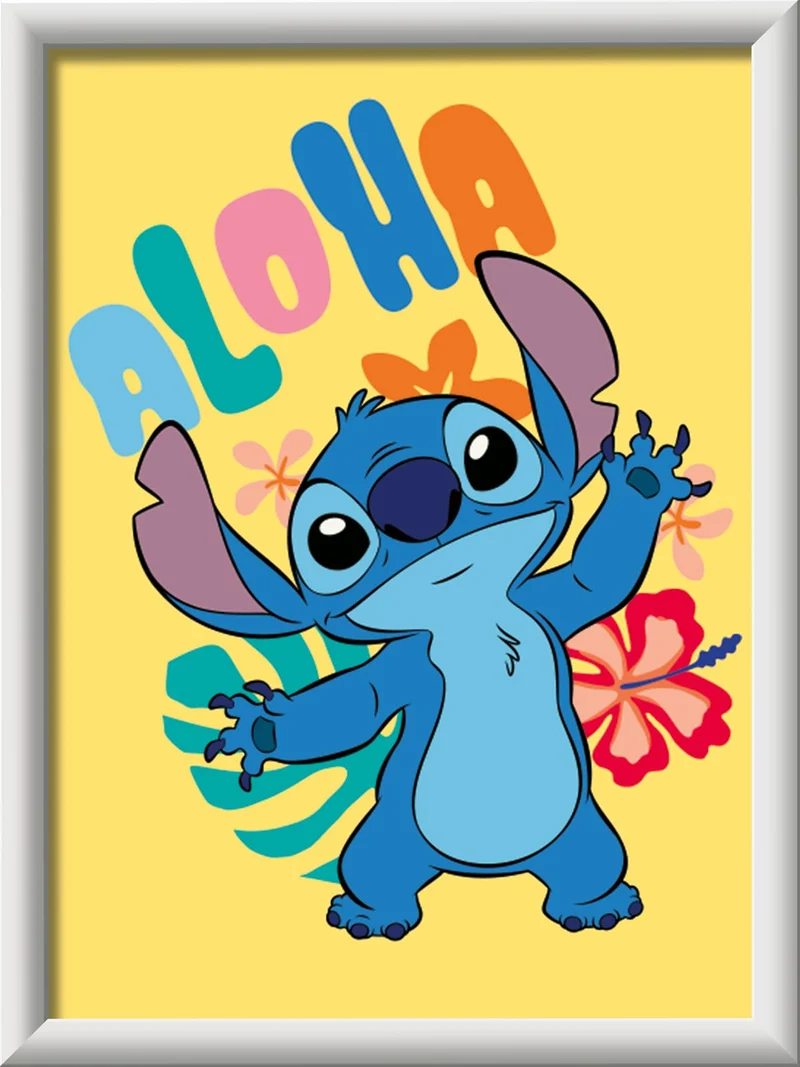 Ravensburger - CreArt Serie D, Aloha Stitch, Dipingere con i Numeri, Kit Pittura Bambini, Cornice Inclusa, Gioco Educativo, Idea Regalo Bambino e Bambina 9+ Anni, 18x13 cm