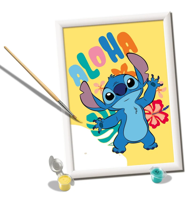 Ravensburger - CreArt Serie D, Aloha Stitch, Dipingere con i Numeri, Kit Pittura Bambini, Cornice Inclusa, Gioco Educativo, Idea Regalo Bambino e Bambina 9+ Anni, 18x13 cm