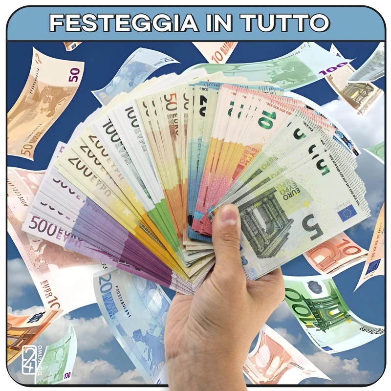 EIGHT4TWO® Confezione da 175 Banconote di Soldi Giocattolo - Composto da 25 Banconote da 5, 10, 20, 50, 100, 200 e 500 euro falsi al 125% Denaro reale - Banconote euro false per giocare (Pack € 125%)